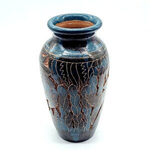 South American Handmade Artisan Signed Carved Fish Vase